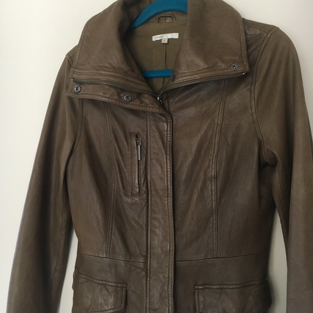 Vince Leather Jacket Brown Size Large